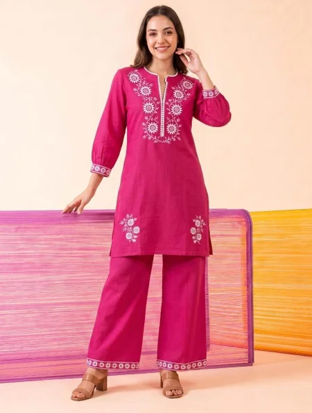 K 1165 By Naisha Linen Slub Casual Wear Co Ord Set
